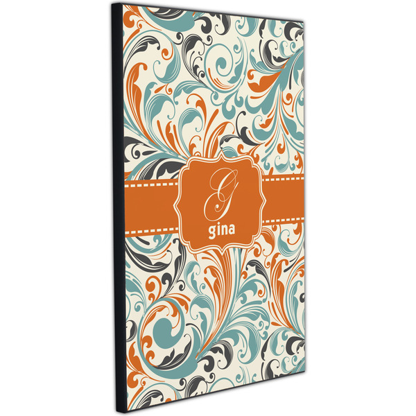 Orange & Blue Leafy Swirls 20x30 Wood Print - Angle View