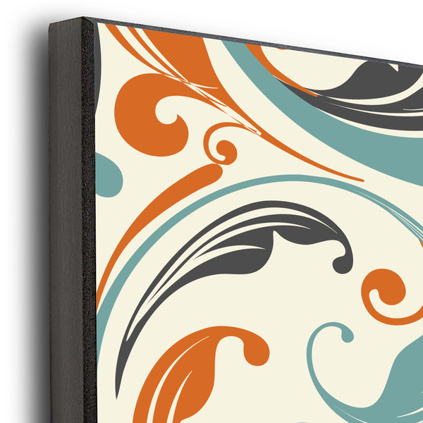 Orange & Blue Leafy Swirls 20x30 Wood Print - Closeup