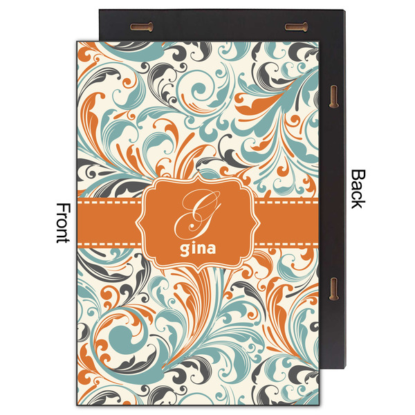 Orange & Blue Leafy Swirls 20x30 Wood Print - Front & Back View