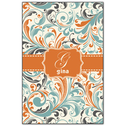 Orange & Blue Leafy Swirls Wood Print - 20x30 (Personalized)