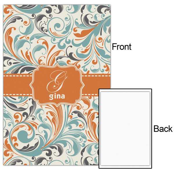 Orange & Blue Leafy Swirls 24x36 - Matte Poster - Front & Back