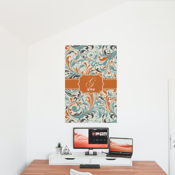 Orange & Blue Leafy Swirls 24x36 - Matte Poster - On the Wall