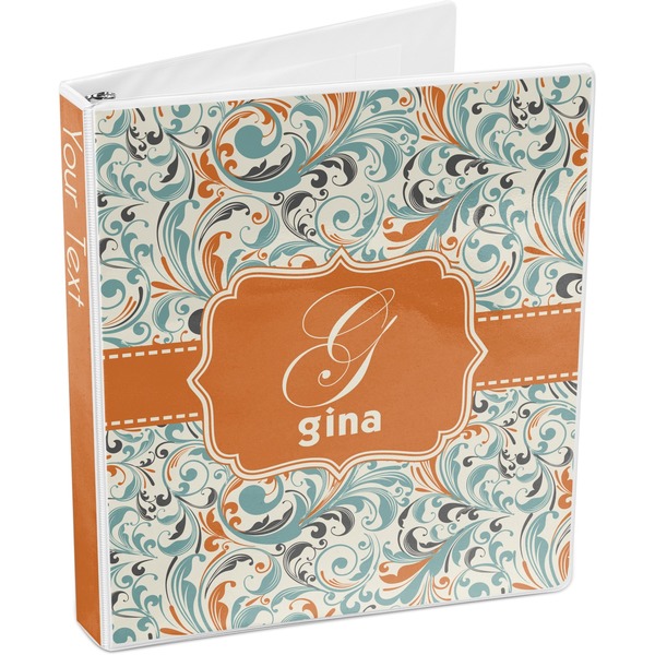 Orange & Blue Leafy Swirls 3-Ring Binder 3/4 - Main