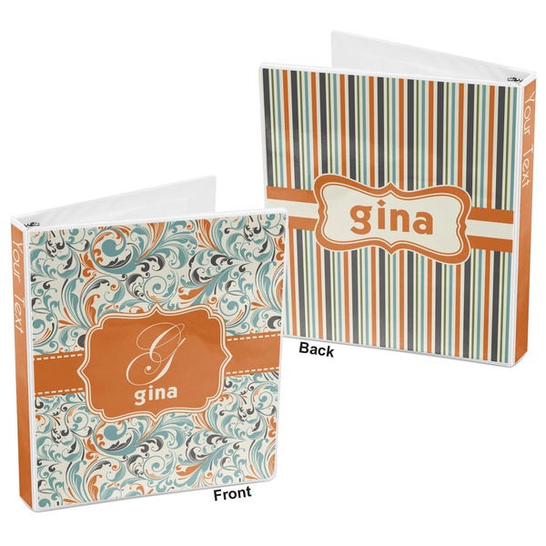 Orange & Blue Leafy Swirls 3-Ring Binder Front and Back