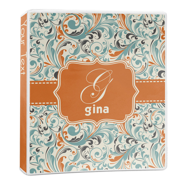 Orange & Blue Leafy Swirls 3-Ring Binder Main- 1in