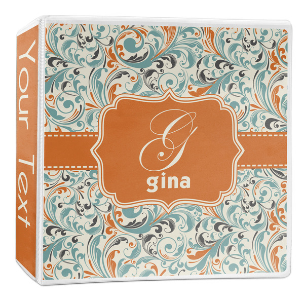 Custom Orange & Blue Leafy Swirls 3-Ring Binder - 2 inch (Personalized)
