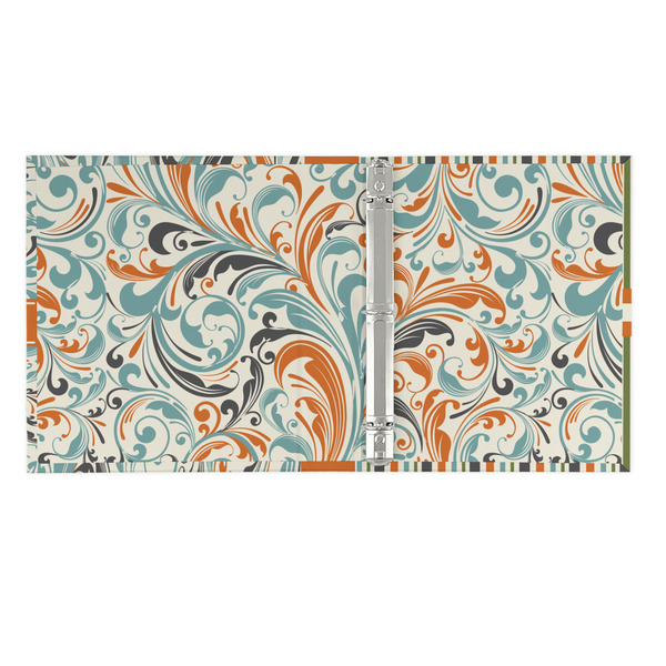 Orange & Blue Leafy Swirls 3 Ring Binders - Full Wrap - 1" - OPEN INSIDE
