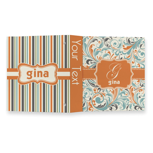 Orange & Blue Leafy Swirls 3 Ring Binders - Full Wrap - 1" - OPEN OUTSIDE