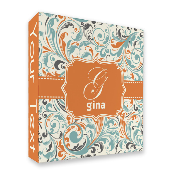Custom Orange & Blue Leafy Swirls 3 Ring Binder - Full Wrap - 2" (Personalized)