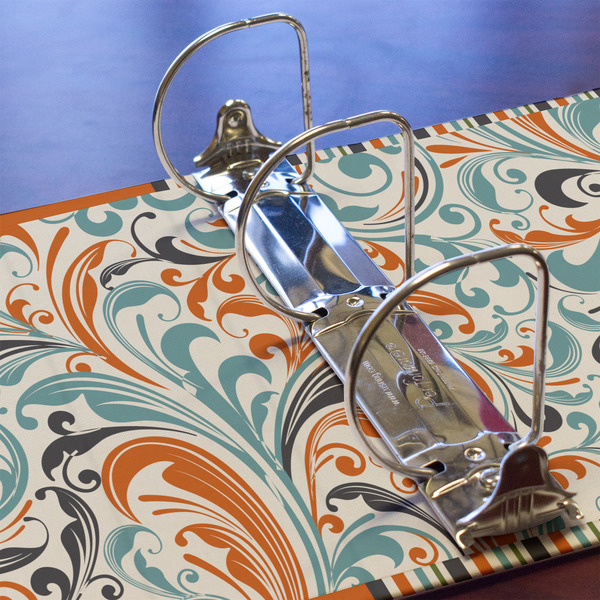 Orange & Blue Leafy Swirls 3 Ring Binders - Full Wrap - 3" - DETAIL