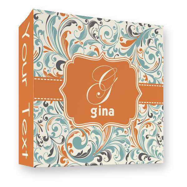 Custom Orange & Blue Leafy Swirls 3 Ring Binder - Full Wrap - 3" (Personalized)