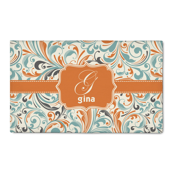 Custom Orange & Blue Leafy Swirls 3' x 5' Indoor Area Rug (Personalized)
