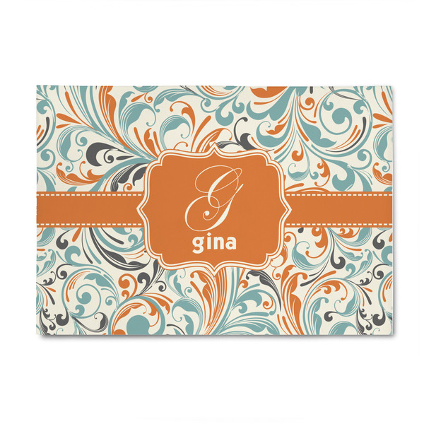 Custom Orange & Blue Leafy Swirls 4' x 6' Patio Rug (Personalized)