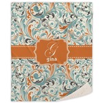 Orange & Blue Leafy Swirls Sherpa Throw Blanket (Personalized)
