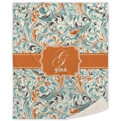 Orange & Blue Leafy Swirls Sherpa Throw Blanket (Personalized)