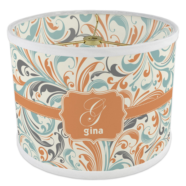Orange & Blue Leafy Swirls 8" Drum Lampshade - ANGLE Poly-Film