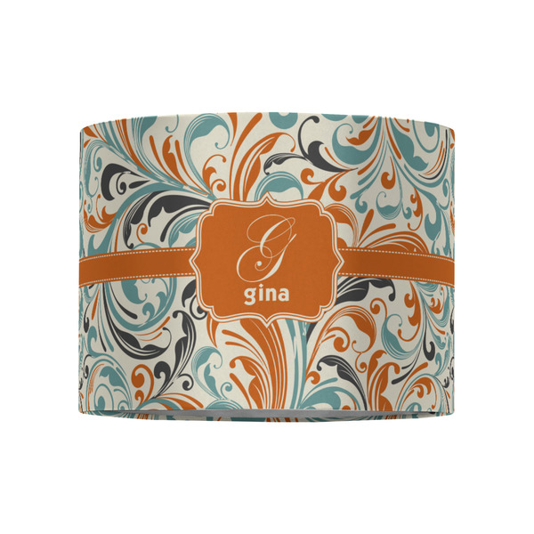 Orange & Blue Leafy Swirls 8" Drum Lampshade - FRONT (Fabric)