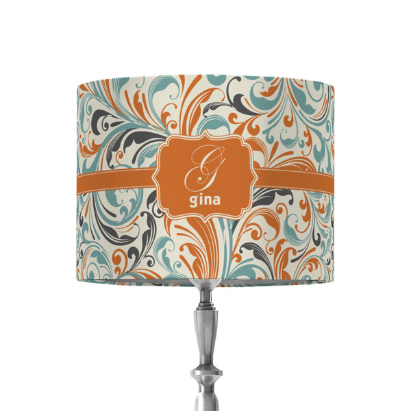 Custom Orange & Blue Leafy Swirls 8" Drum Lamp Shade - Fabric (Personalized)