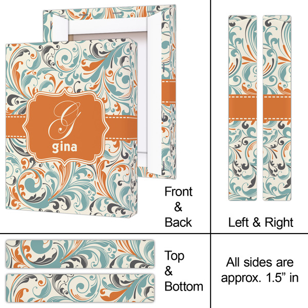 Orange & Blue Leafy Swirls 8x10 - Canvas Print - Approval