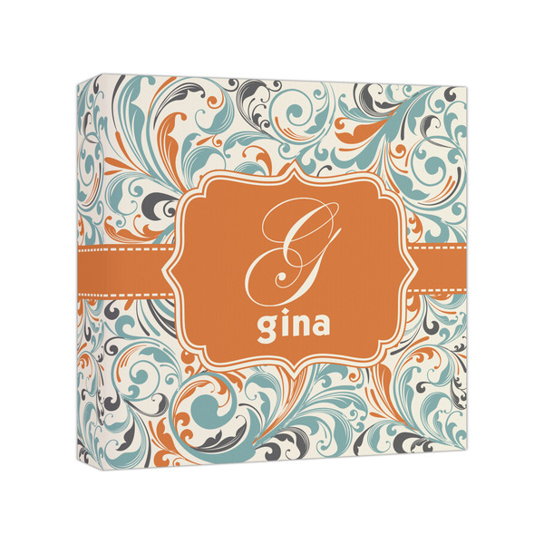 Custom Orange & Blue Leafy Swirls Canvas Print - 8x8 (Personalized)