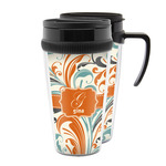 Orange & Blue Leafy Swirls Acrylic Travel Mug (Personalized)