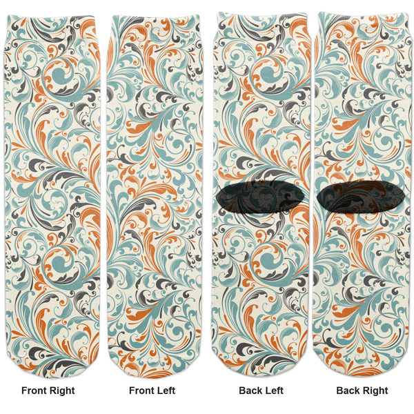 Orange & Blue Leafy Swirls Adult Crew Socks - Double Pair - Front and Back - Apvl