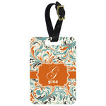 Orange & Blue Leafy Swirls Metal Luggage Tag w/ Name and Initial