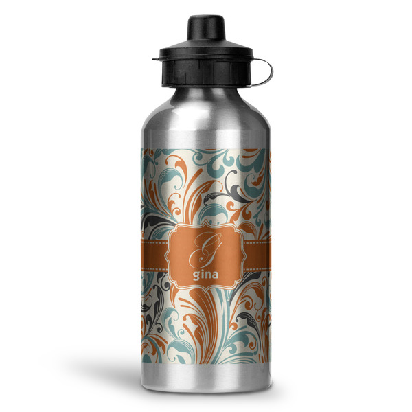 Custom Orange & Blue Leafy Swirls Water Bottle - Aluminum - 20 oz (Personalized)