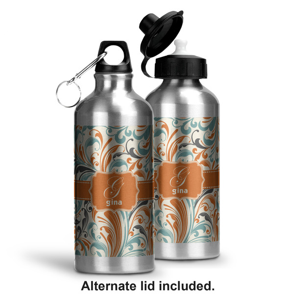 Orange & Blue Leafy Swirls Aluminum Water Bottle - Alternate lid options