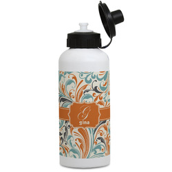 Orange & Blue Leafy Swirls Water Bottles - Aluminum - 20 oz - White (Personalized)