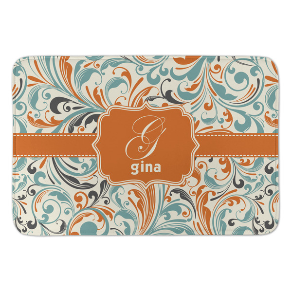 Custom Orange & Blue Leafy Swirls Anti-Fatigue Kitchen Mat (Personalized)