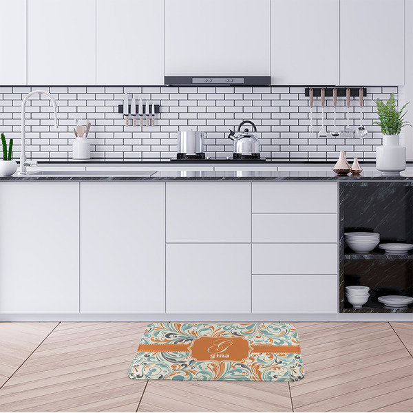 Orange & Blue Leafy Swirls Anti-Fatigue Kitchen Mats - LIFESTYLE