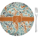 Orange & Blue Leafy Swirls Glass Appetizer / Dessert Plate 8" (Personalized)