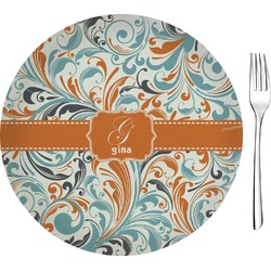 Orange & Blue Leafy Swirls 8" Glass Appetizer / Dessert Plates - Single or Set (Personalized)