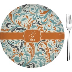 Orange & Blue Leafy Swirls Glass Appetizer / Dessert Plate 8" (Personalized)