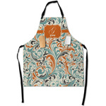 Orange & Blue Leafy Swirls Apron With Pockets w/ Name and Initial