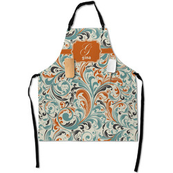 Orange & Blue Leafy Swirls Apron With Pockets w/ Name and Initial