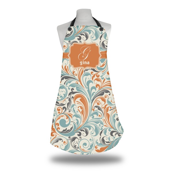 Orange & Blue Leafy Swirls Apron on Mannequin