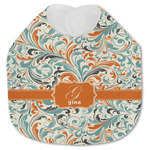 Orange & Blue Leafy Swirls Jersey Knit Baby Bib w/ Name and Initial