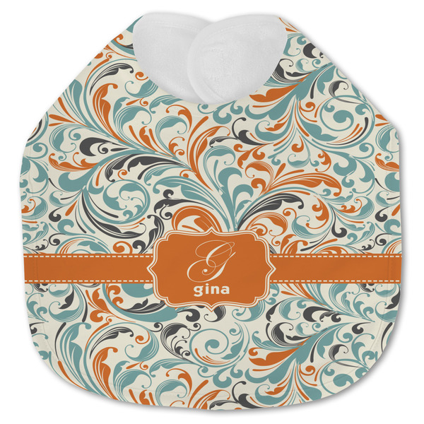 Orange & Blue Leafy Swirls Baby Bib - AFT closed
