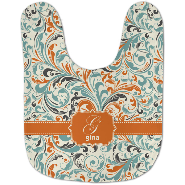 Orange & Blue Leafy Swirls Baby Bib - AFT flat