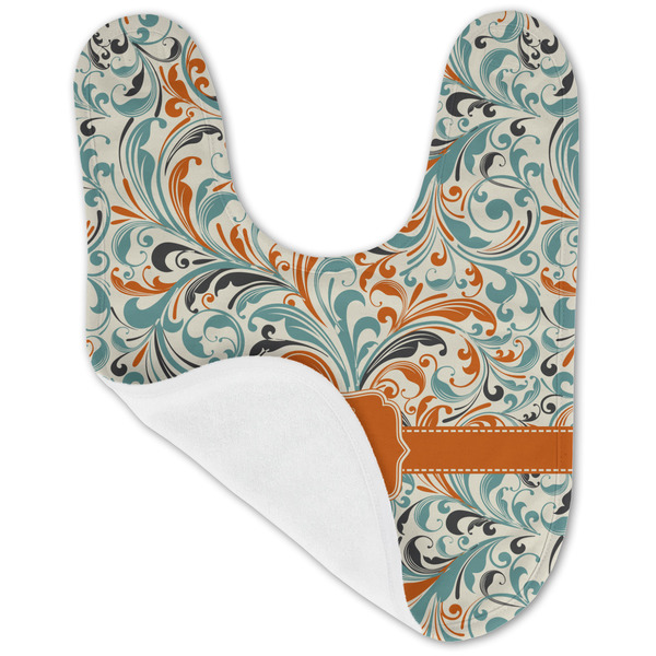 Orange & Blue Leafy Swirls Baby Bib - AFT folded