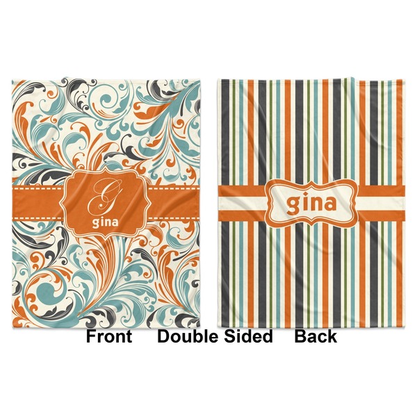 Orange & Blue Leafy Swirls Baby Blanket (Double Sided - Printed Front and Back)