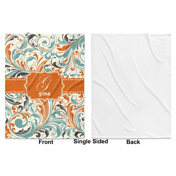 Orange & Blue Leafy Swirls Baby Blanket (Single Side - Printed Front, White Back)
