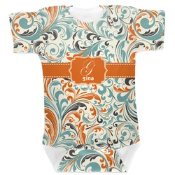 Orange & Blue Leafy Swirls Baby Bodysuit 0-3 (Personalized)