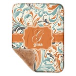 Orange & Blue Leafy Swirls Sherpa Baby Blanket - 30" x 40" w/ Name and Initial