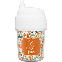 Orange & Blue Leafy Swirls Baby Sippy Cup (Personalized)