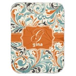 Orange & Blue Leafy Swirls Baby Swaddling Blanket (Personalized)