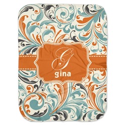 Orange & Blue Leafy Swirls Baby Swaddling Blanket (Personalized)
