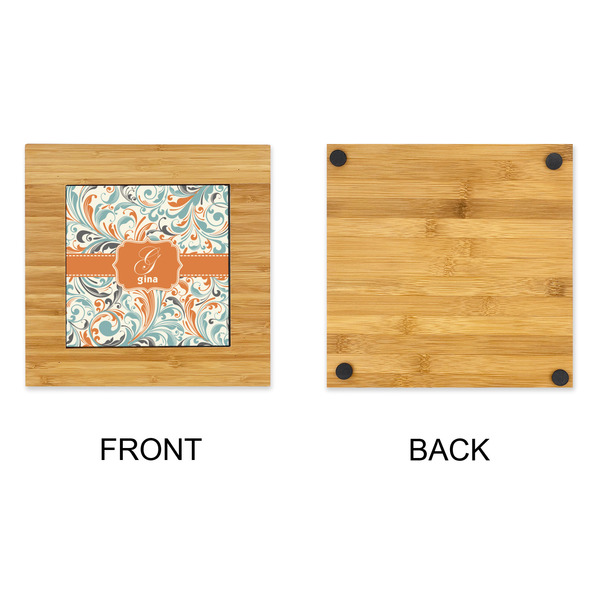 Orange & Blue Leafy Swirls Bamboo Trivet with 6" Tile - APPROVAL